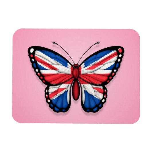 Magnet Flexible Drapeau papillon britannique sur rose (Horizontal)