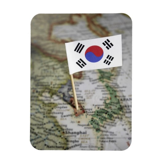 Magnet Flexible Drapeau sud-coréen sur la carte (Vertical)