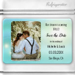 Magnet Flexible Dreamy Turquoise Turquoise Lights Photo Enregistre<br><div class="desc">Enregistrer l'aimant Date avec votre propre photo encadrée par un rêve romantique turquoise turquoise lumières design</div>