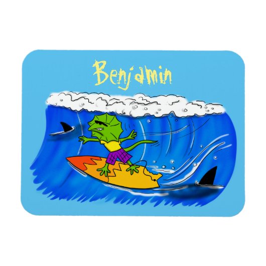 Magnet Flexible Drôle caricature de surf de lézard au cou (Horizontal)