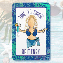 Drôle Cartoon Woman in Swimsuit Boire Cruise Door