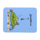Magnet Flexible Drôle gras affamé poisson vert dessin de pêche (Horizontal)