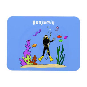 Magnet Flexible Drôle plongeur et poisson mer créatures dessin ani