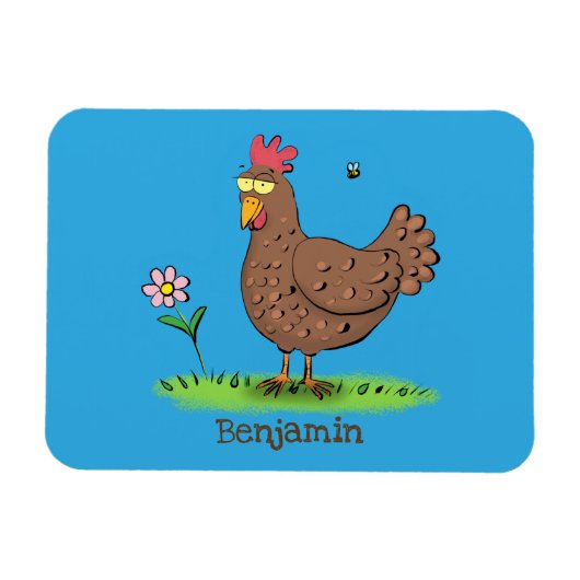 Magnet Flexible Drôle poulet rustique whimsical dessin animé (Horizontal)