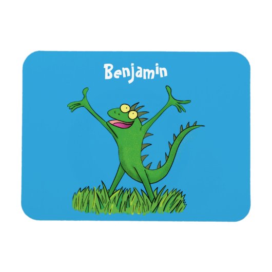 Magnet Flexible Drôle vert souriant animé lézard d'iguane (Horizontal)