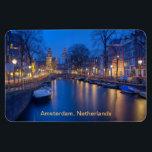 Magnet Flexible Dusk à Amsterdam<br><div class="desc">Aimant de style flex de 4" x 6" avec une image bleue d'Amsterdam. Amsterdam est la capitale de Pays-Bas, connue pour son patrimoine artistique, son système de canaux sophistiqués et ses maisons étroites aux façades à pignons, héritage de l'âge d'or du XVIIe siècle. Le cyclisme est la clé du caractère...</div>