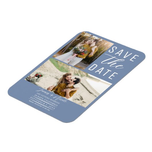 Magnet Flexible Dusty Blue 2 Photos Enregistrer la date Mariage (Côté Gauche)