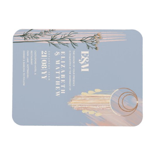 Magnet Flexible Dusty Blue Boho Wedding Invitations (Horizontal)
