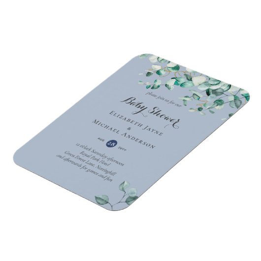 Magnet Flexible Dusty Blue Eucalyptus Invitations de BABY SHOWER v (Côté Gauche)