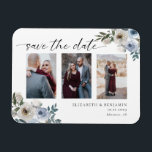 Magnet Flexible Dusty Blue Photo Wedding Enregistrer la date Elega<br><div class="desc">Elégant bleu poussiéreux mariage photo floral enregistrer la date carte magnétique</div>