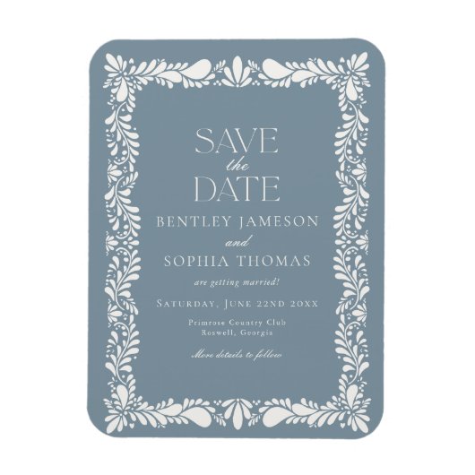 Magnet Flexible Dusty Blue Talavera Tile Fiesta Enregistrer la dat (Vertical)