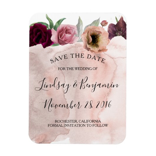 Magnet Flexible Dusty Rose et Floral Bourgogne Enregistrer la date (Vertical)
