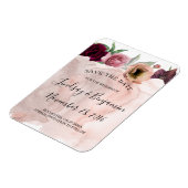 Magnet Flexible Dusty Rose et Floral Bourgogne Enregistrer la date (Côté Gauche)