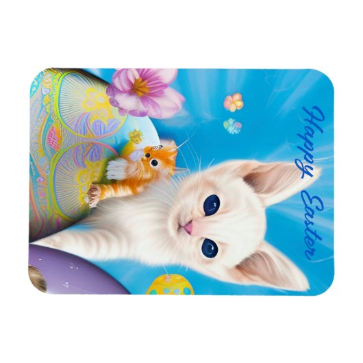Magnet Flexible Easter Kitten Flowers and Eggs (Horizontal)