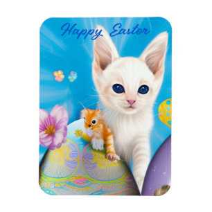 Magnet Flexible Easter Kitten Flowers and Eggs 