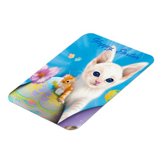 Magnet Flexible Easter Kitten Flowers and Eggs  (Côté Gauche)