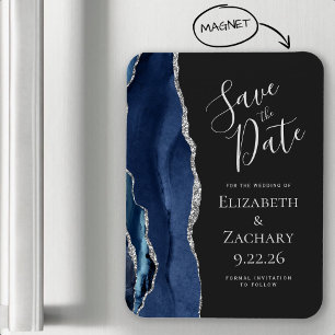 Magnet Flexible Économisez la date Moderne Agate Bleu Nuit Argent
