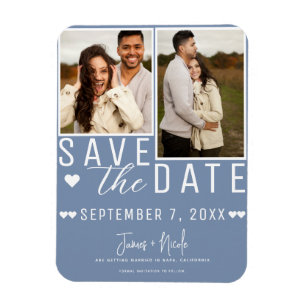 Magnet Flexible Économisez la date moderne bleu poussiéreux 2 Pho