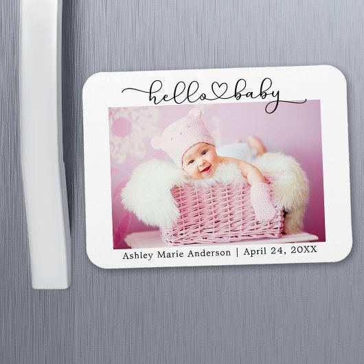 Magnet Flexible Écriture calligraphique moderne cœur hello baby