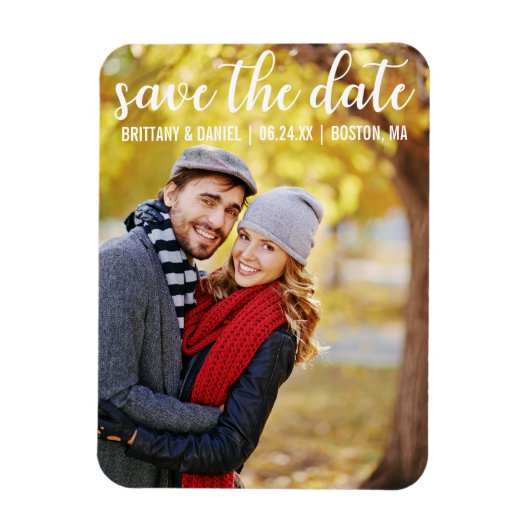 Magnet Flexible Écriture Moderne | Photo de Couple Save The Date (Vertical)