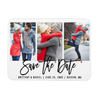 Écriture moderne pinceau 3 Photo Save The Date Wht