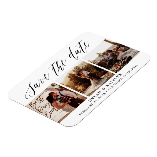 Magnet Flexible Écriture Rustique Trois Photos Save the Date (Côté Gauche)