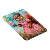 Magnet Flexible Écureuil avec robe rose et un verre (Côté Droit)