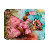 Magnet Flexible Écureuil avec robe rose et un verre (Horizontal)