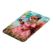 Magnet Flexible Écureuil avec robe rose et un verre (Côté Gauche)