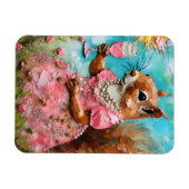 Magnet Flexible Écureuil avec robe rose et un verre (Horizontal)