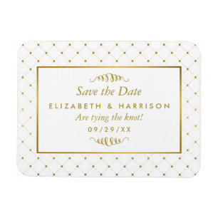 Magnet Flexible Effet Foil Blanc & Or Moderne Enregistrer La Date