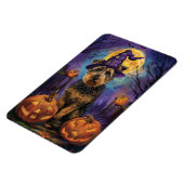 Magnet Flexible Éffrayant Airedale Halloween sorcière et Citrouill (Côté Gauche)