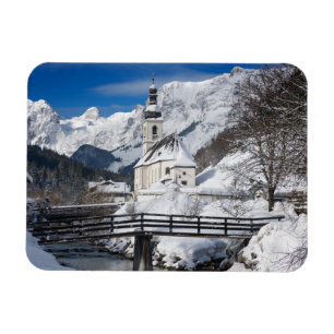 Magnet Flexible Eglise dans la neige avec les Alpes