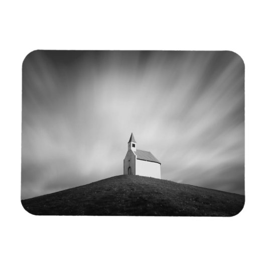 Magnet Flexible Eglise sur une colline en noir et blanc (Horizontal)