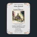 Magnet Flexible Église traditionnelle Mariage d'aquarelle Invitati<br><div class="desc">Cette aquarelle de l'église traditionnelle à la décoration florale attirera certainement l'oeil,  avec un tableau comestible au centre mais avec une aquarelle d'une église. Modifiez vos noms,  et la date et vous êtes bon d'y aller! Toutefois,  si vous le souhaitez,  vous pouvez également modifier le texte !</div>
