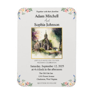 Magnet Flexible Église traditionnelle Mariage d'aquarelle Invitati
