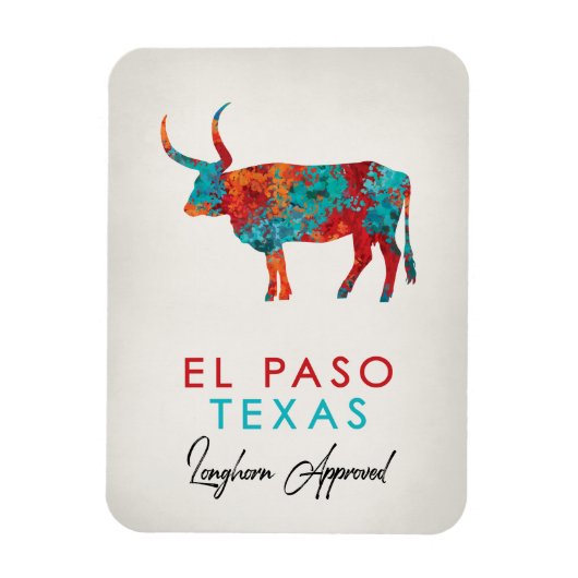 Magnet Flexible El Paso Texas Colorful Longhorn (Vertical)