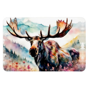 Magnet Flexible Élan dans les fleurs sauvages aquarelle