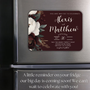 Magnet Flexible Elégance Rustique Bourgogne Floral Mariage