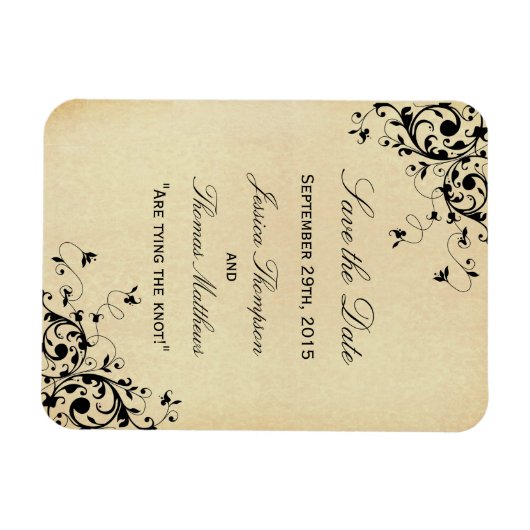 Magnet Flexible Élégant Antique Frottes Mariage Enregistrer La Dat (Horizontal)