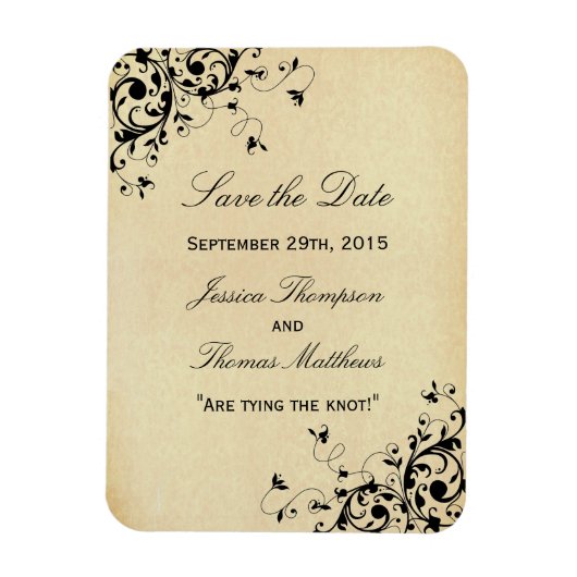 Magnet Flexible Élégant Antique Frottes Mariage Enregistrer La Dat (Vertical)