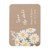 Magnet Flexible Elégant blanc marguerites beige Enregistrer la dat (Vertical)