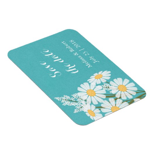 Magnet Flexible Elégant blanc marguerites Turquoise Enregistrer le (Côté Droit)