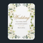 Magnet Flexible Elégant blanc Mariage de verdure<br><div class="desc">Jolies fleurs blanches à la végétation foncée et élégante mélangée à l'eucalyptus. C'est un grand "Save the Date" pour votre réfrigérateur.</div>