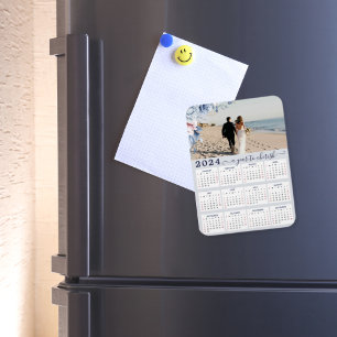 Magnet Flexible Elégant bleu Dusty Floral Photo 2024 Année Calendr