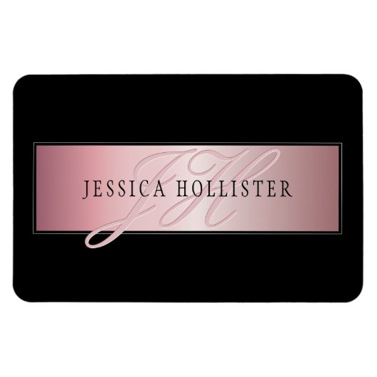 Magnet Flexible Elégant Blush Faux Rose Gold | Nom et initiales (Horizontal)