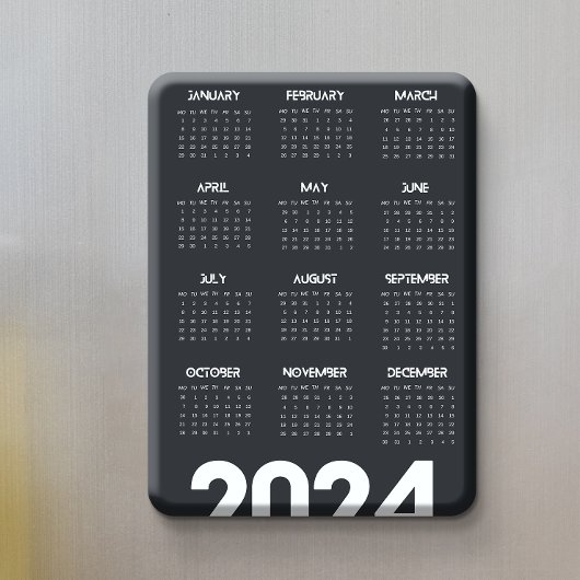 Magnet Flexible Élégant Calendrier 2024 Moderne noir et blanc