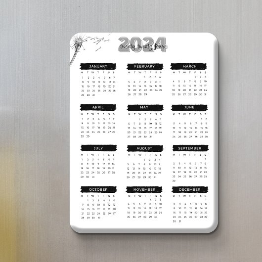 Magnet Flexible Élégant Calendrier 2024 Moderne noir et blanc