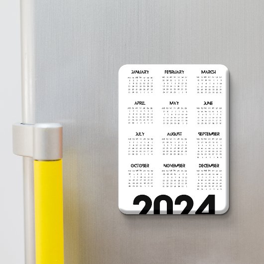 Magnet Flexible Élégant Calendrier 2024 Moderne noir et blanc
