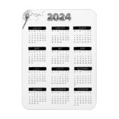 Magnet Flexible Élégant Calendrier 2024 Moderne noir et blanc (Vertical)